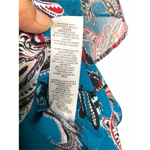 White House Black Market Blue Paisley Mock Neck With Tie Dress Size Small - Picture 9 of 11